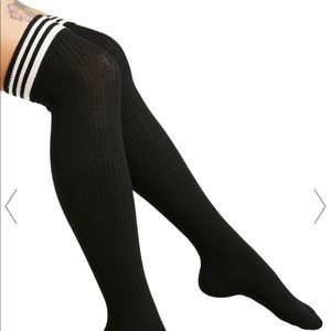 Thigh High Black Socks with white stripes